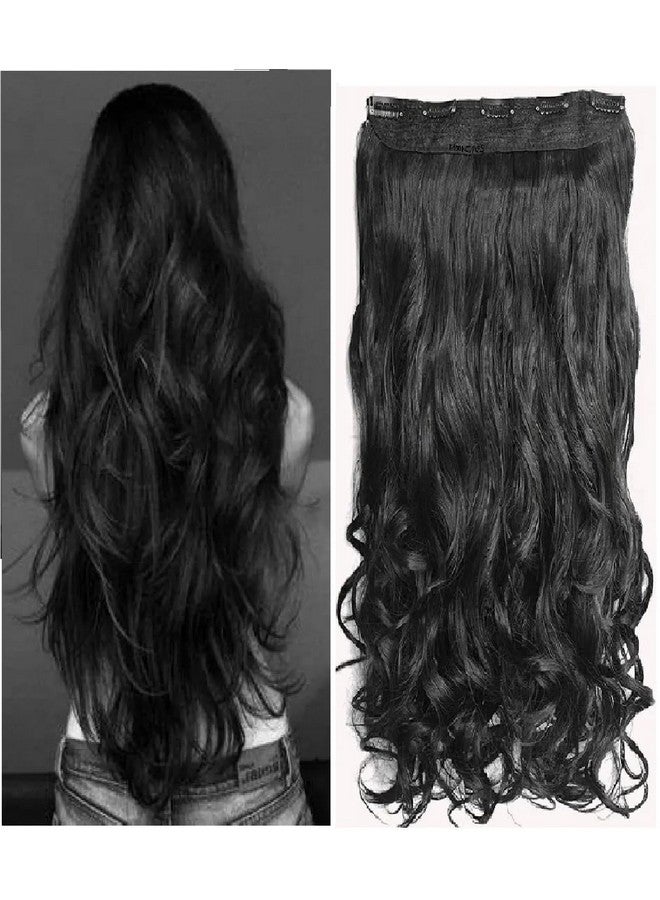 MoonEyes, Natural Curly/Wavy Hair Extensions in High Temperature Synthetic Fiber in 24 inch,5 Clips Head in 1 Piece For women and girls in (BLACK) - Image 1