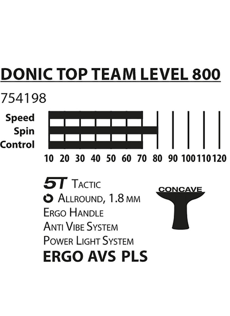 donic Donic-schildkrot top team 800 table tennis bat, avs & pls handle, 1.8 mm sponge  - Image 4