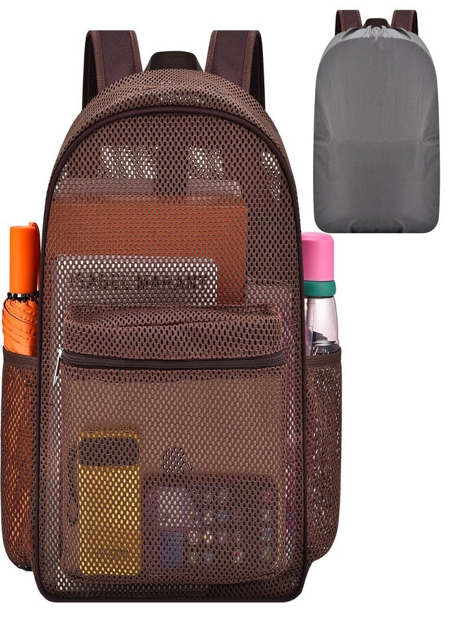Oraben Heavy Duty Mesh Backpack, See Through College Backpack, Semi-transparent Mesh Bookbag for School, Work, Travel, or Beach Outings (Chocolate) - Image 1