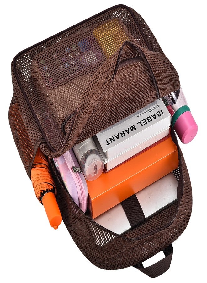 Oraben Heavy Duty Mesh Backpack, See Through College Backpack, Semi-transparent Mesh Bookbag for School, Work, Travel, or Beach Outings (Chocolate) - Image 4