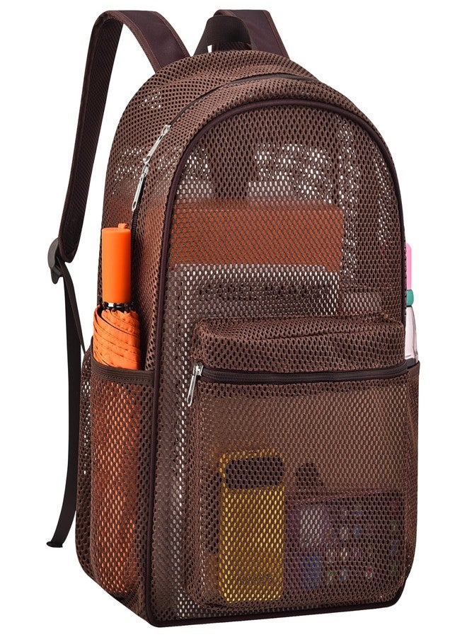 Oraben Heavy Duty Mesh Backpack, See Through College Backpack, Semi-transparent Mesh Bookbag for School, Work, Travel, or Beach Outings (Chocolate) - Image 3