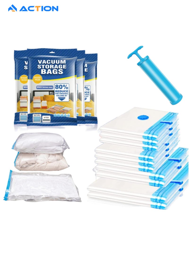 ACTION 10 Pack  Vacuum Storage Bags with Hand Air Pump for Comforters, Blankets & Clothes – Vacuum Sealed Compression Bags with Hand Pump – Space Saver Storage Bags for Bedding, Moving, Travel & Organization. (2 Pcs 100x80cm), (4 Pcs 80x60cm), (4 Pcs 70x50cm) - Image 1