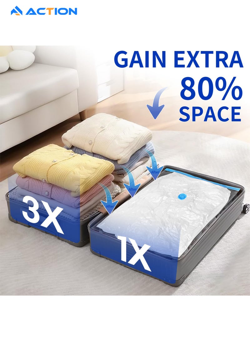 ACTION 10 Pack  Vacuum Storage Bags with Hand Air Pump for Comforters, Blankets & Clothes – Vacuum Sealed Compression Bags with Hand Pump – Space Saver Storage Bags for Bedding, Moving, Travel & Organization. (2 Pcs 100x80cm), (4 Pcs 80x60cm), (4 Pcs 70x50cm) - Image 4