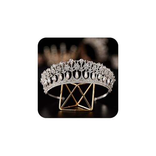 SWEETV Princess Diana Tiara for Women, Silver Pearl Wedding Crown for Bride, Rhinestone Costume Accessories for Birthday Party Prom - Image 1