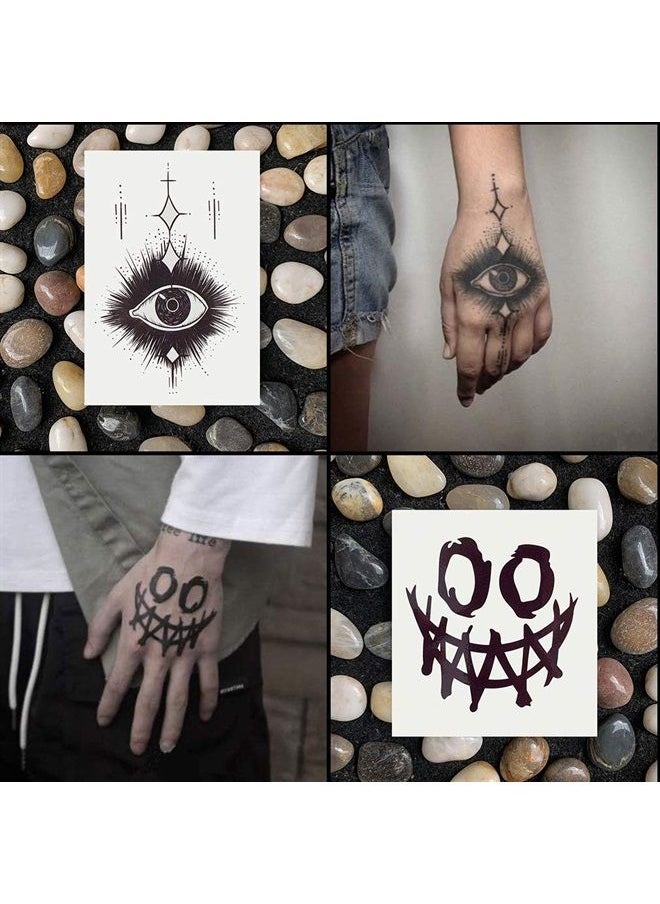 Oottati Waterproof 9 Sheets Back of Hand Fake Temporary Tattoo Stickers - Black Halloween Skull Horror Eye Devil Sun Moon Totem (Halloween) 
