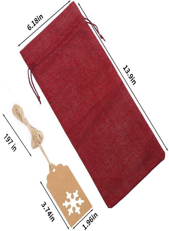 DERAYEE Burlap Wine Gift Bags, 12Pcs Christmas Jute Wine Bottle Bags with Drawstrings, Reusable with Tags for Party - Image 3