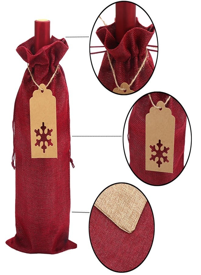 DERAYEE Burlap Wine Gift Bags, 12Pcs Christmas Jute Wine Bottle Bags with Drawstrings, Reusable with Tags for Party - Image 4