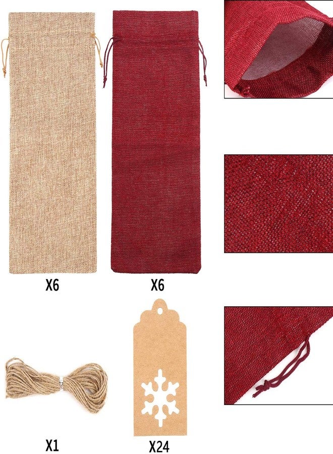 DERAYEE Burlap Wine Gift Bags, 12Pcs Christmas Jute Wine Bottle Bags with Drawstrings, Reusable with Tags for Party - Image 2