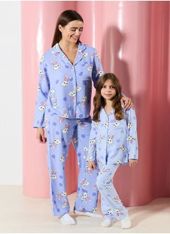 Rabbit Patterned Viscose Mother Daughter Woven Pajama Set THMAW21PT0048