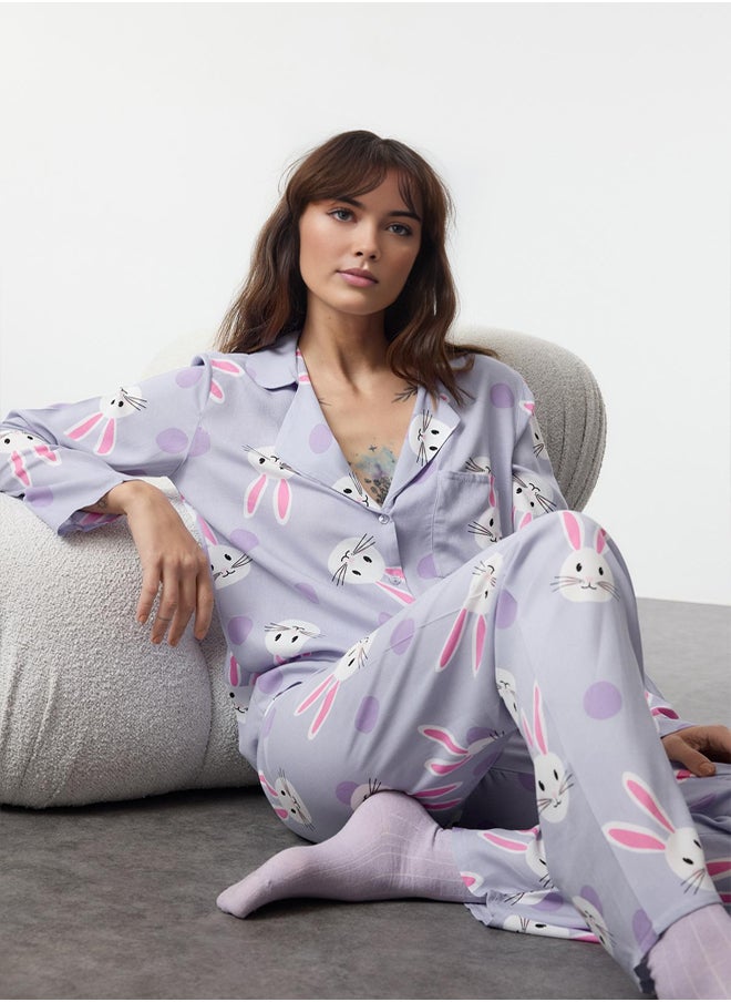 trendyol - Rabbit Patterned Viscose Mother Daughter Woven Pajama Set THMAW21PT0048 - Image 1