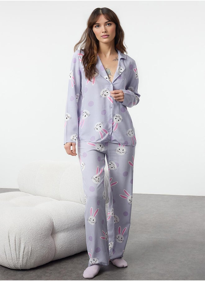 trendyol - Rabbit Patterned Viscose Mother Daughter Woven Pajama Set THMAW21PT0048 - Image 1