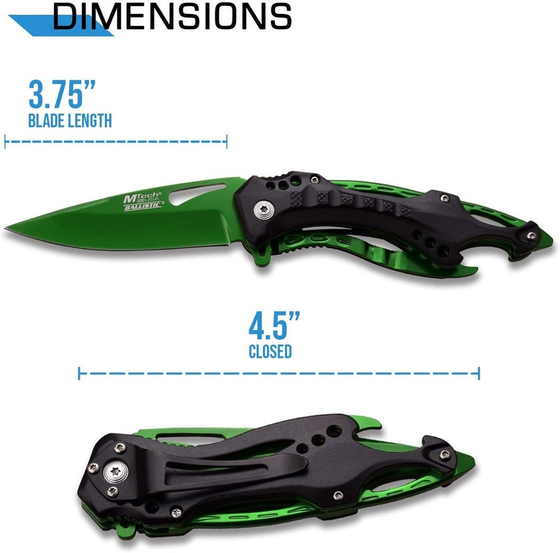 MTECH USA Folding Knife, 3.75-Inch Half-Serrated Blade, Titanium Coating, Glass Breaker, Pocket Clip - Image 2