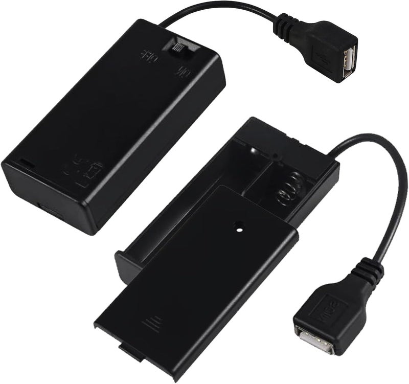 AEDIKO 2pcs 2 AA Battery Holder USB Switch 3V USB Female Socket 2x 1.5V AA Battery Case Box Holder On/Off Switch for RC Cars LED Light - Image 1