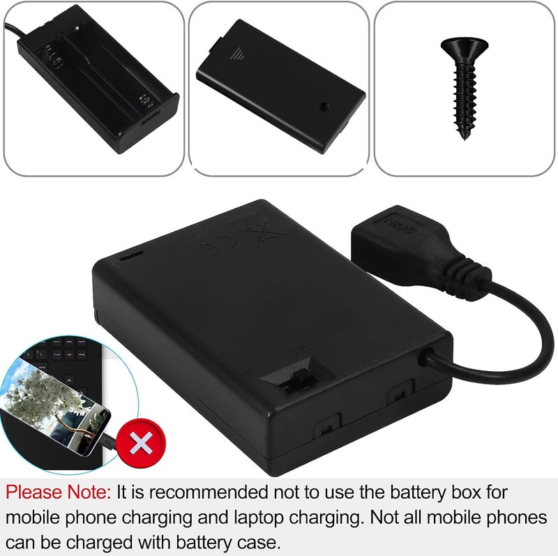 AEDIKO 2pcs 2 AA Battery Holder USB Switch 3V USB Female Socket 2x 1.5V AA Battery Case Box Holder On/Off Switch for RC Cars LED Light - Image 3