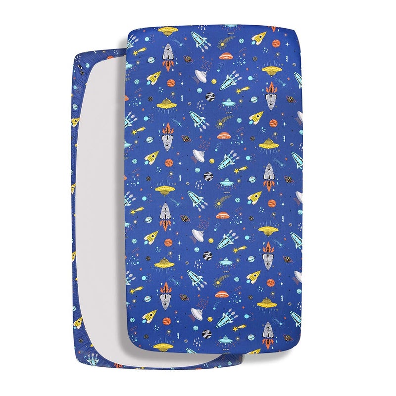 UOMNY Astronaut Space Galaxy Baby Crib Sheet - Fitted Toddler Sheet Polyester Baby Sheet for Standard Crib and Toddler mattresses Nursery Bedding Sheet Crib Mattress Sheets for Boys 1 Pack - by UOMNY - Image 4