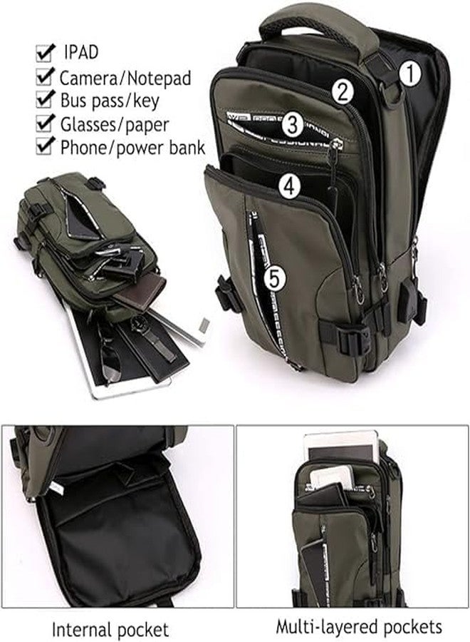 JAGDIV Men Sling Bag Shoulder Crossbody Backpack with Adjustable Strap Waterproof Chest Bag with USB Charging - Image 3