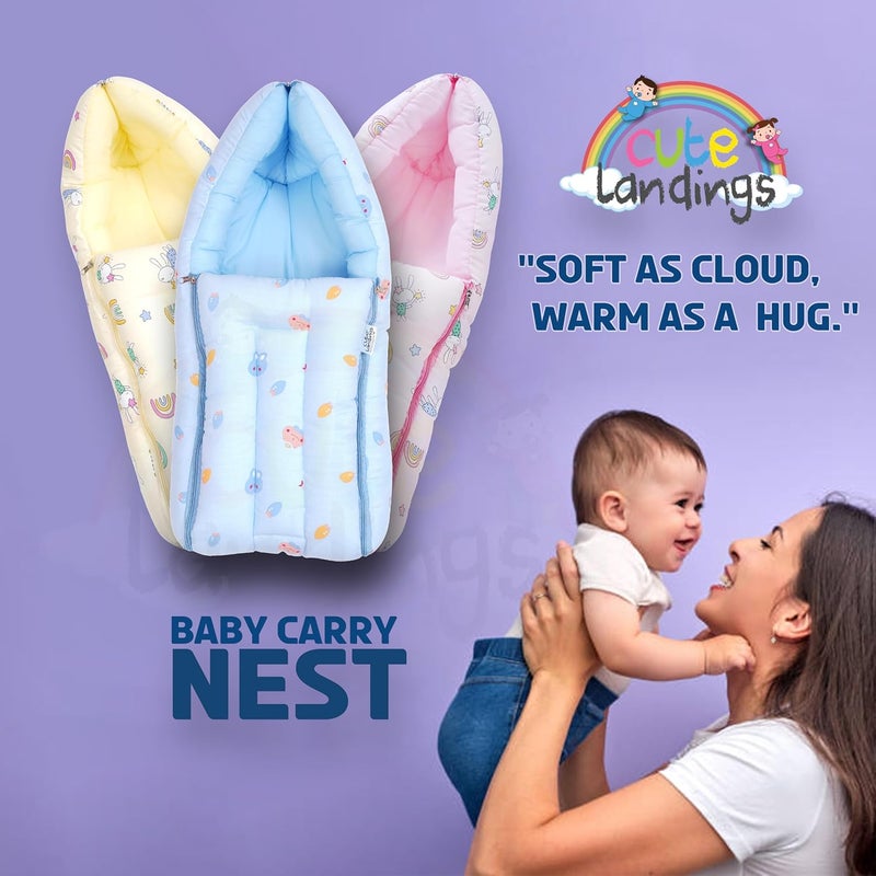 CUTE LANDINGS حقيبة نوم قطن موسلين 3 في 1 للمواليد الجدد | عش الحمل | خفيفة الوزن | صديقة للبشرة | قابلة للتحويل | مضادة للحساسية | مهد محمول | أساسية (يمكن استخدامها أيضًا كطقم جدي، 0-6 أشهر، أزرق) - Image 2