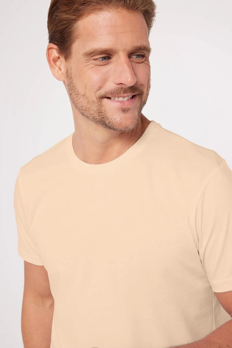 Tudors Men's Slim Fit Slim Cut 100% Cotton Soft Texture Cream Color Crew Neck T-Shirt