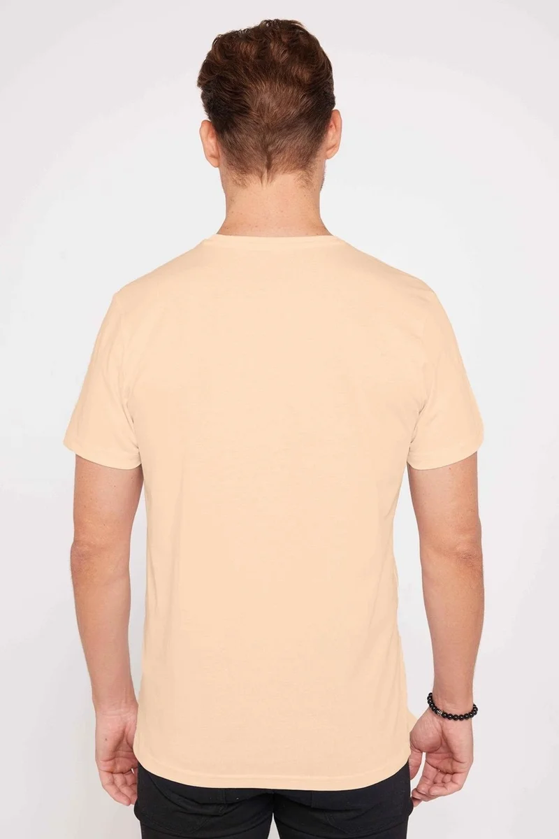 Tudors Men's Slim Fit Slim Cut 100% Cotton Soft Texture Cream Color Crew Neck T-Shirt