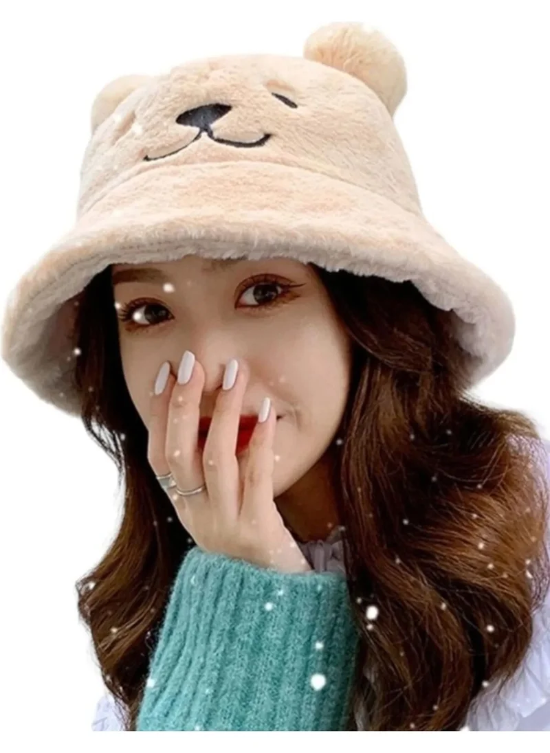Uniquerrs Women's Cute Bear Ear Plush Bucket Hat