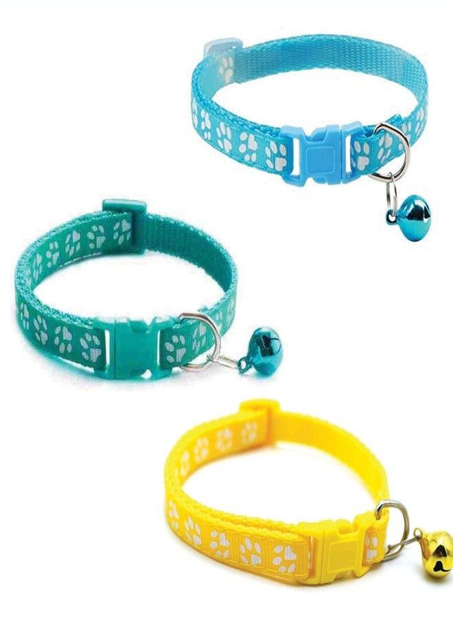 Litvibes Cat Collars Set of 3 with Bell,Kitten & Small Soft Adjustable Collar Safe,Solid & Protection Breakaway for Cats & Puppies,Cute Kitty Neckband with Paw Print-(Light Blue,Yellow,Turquoise) - Image 1