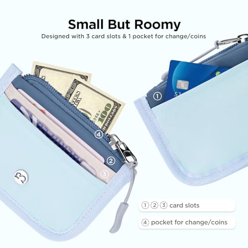 Babysun Mini Rfid Card Holder Slim Wallet with Change Zipper Pocket/3 Crad Slots/Key Ring, Small Wallet Thin Credit Card Wallet for Women & Men DarkBlue - Image 3