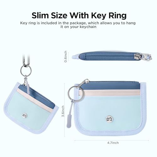 Babysun Mini Rfid Card Holder Slim Wallet with Change Zipper Pocket/3 Crad Slots/Key Ring, Small Wallet Thin Credit Card Wallet for Women & Men DarkBlue - Image 4
