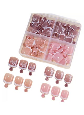 96-Piece Press on Toe Nails Set, Full Cover Fake Toenails in 4 Colors, Glossy Acrylic Pedicure Nails Kit for Women, Easy to Apply and Long Lasting - view 2