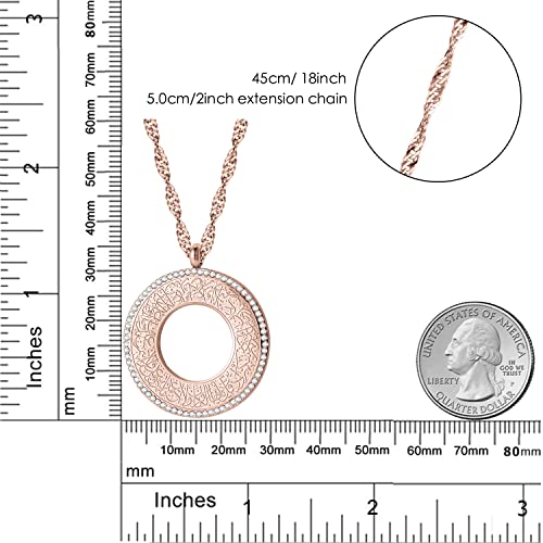 Qitian Islamic Jewelry Gifts for Women Muslim Pendant Gold Allah Arabic Necklaces Ayatul Kursi Necklace Islam Eid Ramadan Gifts for Women Men(Rose Gold-Hollow with cz - Image 2