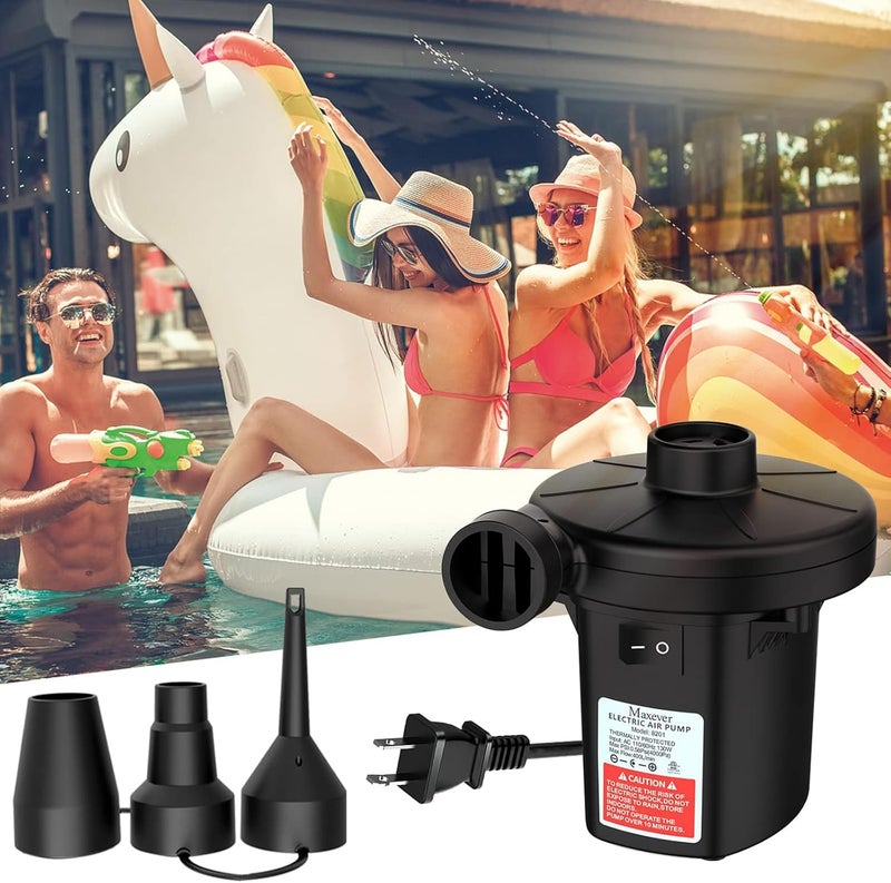 MAXEVER Quick-Fill Electric Air Pump with 3 Nozzles, AC 110V-120V Portable Inflator Deflator for Inflatables Pool Float Toys Air Mattress Bed Couch Swim Ring Tube Raft - Image 5