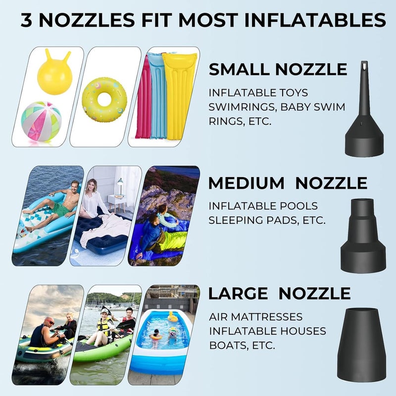 MAXEVER Quick-Fill Electric Air Pump with 3 Nozzles, AC 110V-120V Portable Inflator Deflator for Inflatables Pool Float Toys Air Mattress Bed Couch Swim Ring Tube Raft - Image 3