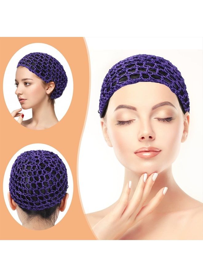 Etercycle 2 Pieces Mesh Crochet Hair Net Snoods, Soft Rayon Knit Crochet Hairnet Hair Cover Accessory Crocheted Sleep Cap for Women (Black, Purple) - Image 2