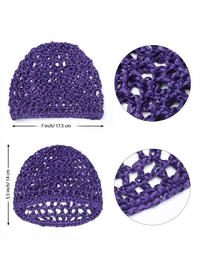 Etercycle 2 Pieces Mesh Crochet Hair Net Snoods, Soft Rayon Knit Crochet Hairnet Hair Cover Accessory Crocheted Sleep Cap for Women (Black, Purple) - Image 3