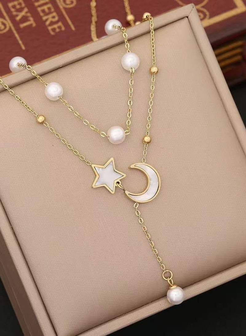 Limited edition  Double Star and Moon Pearl Necklace - Image 3
