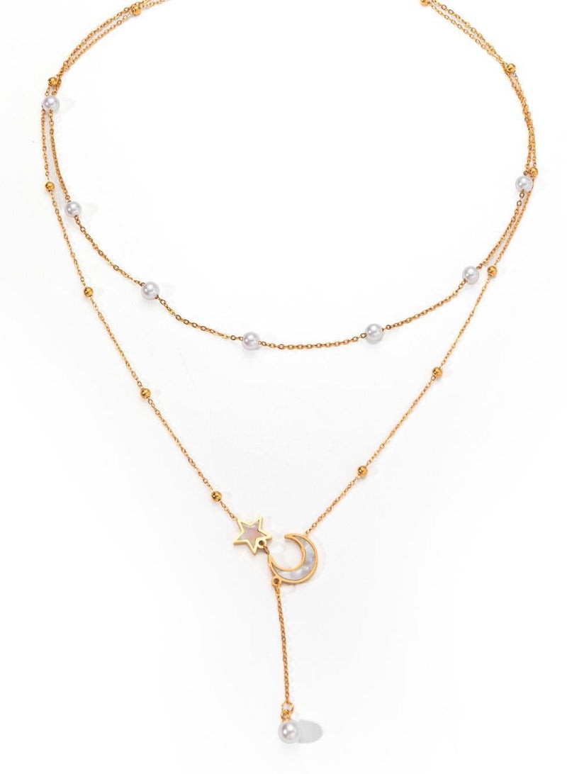 Limited edition  Double Star and Moon Pearl Necklace - Image 1