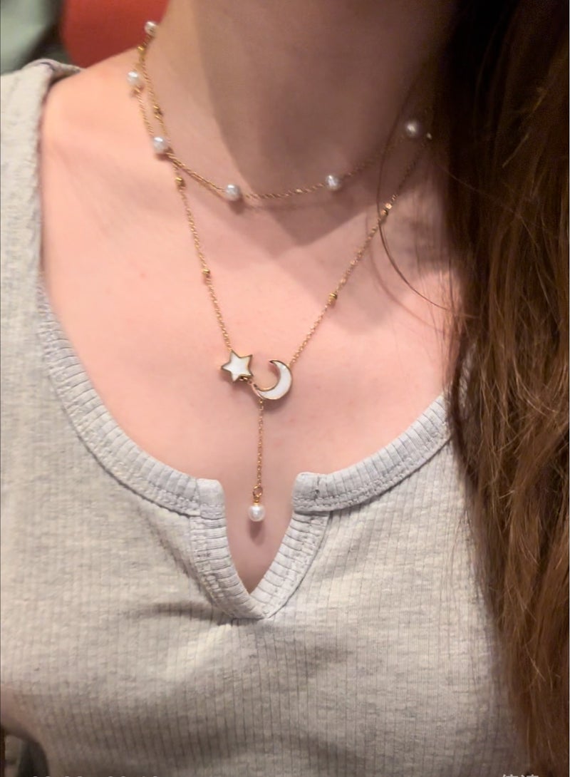 Limited edition  Double Star and Moon Pearl Necklace - Image 2