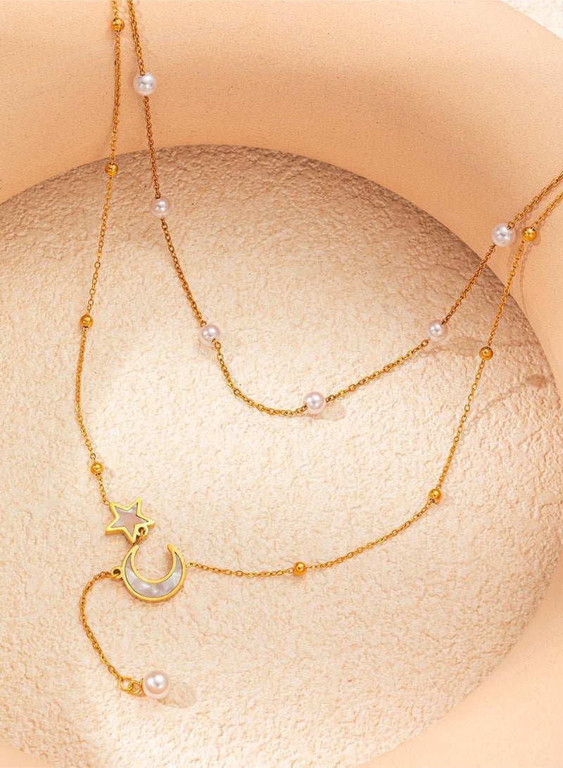 Limited edition  Double Star and Moon Pearl Necklace - Image 4
