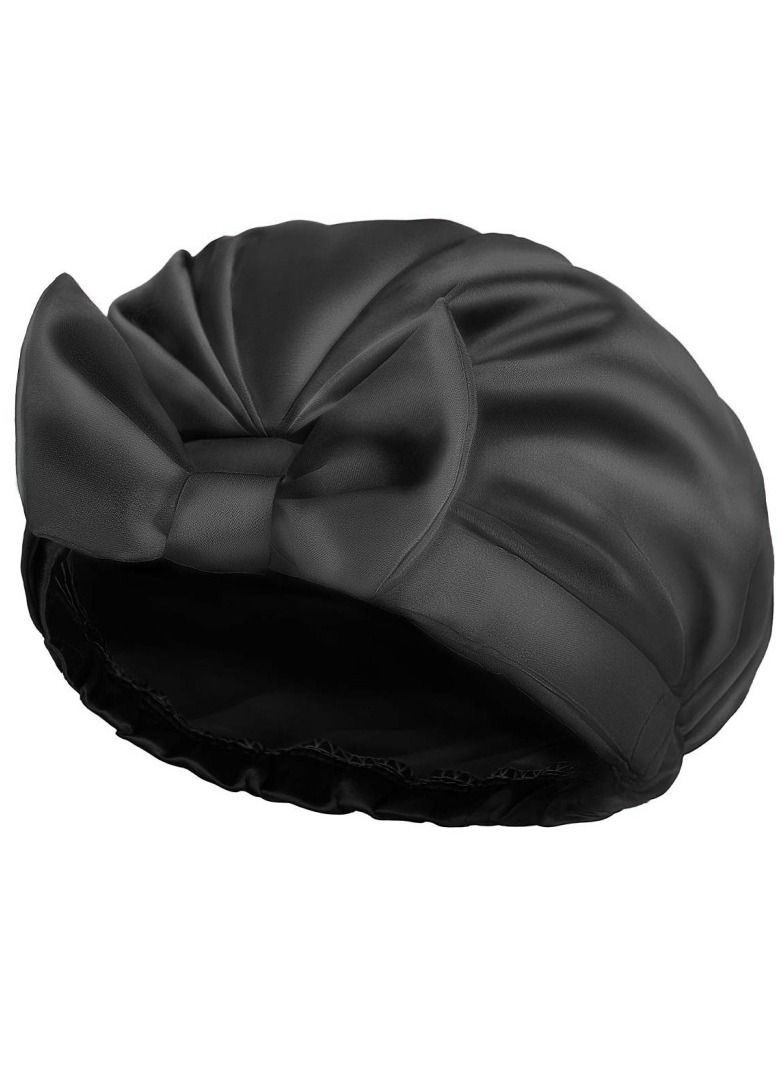 ORiTi Extra Large Shower Cap, Bowknot Double Layer Reusable Bath Hair Caps With Silky Satin for Women Beauty Bathing, Hair Spa, Home Hotel Travel Use - Image 1