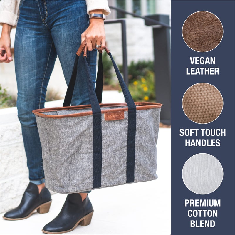 Clevermade CleverMade Collapsible LUXE Tote, Heather Gray/Black - 20L (5 Gal) Structured Tote Bag with Handles and Reinforced Bottom - Reusable Grocery Bag, Shopping Bag, Utility Tote Bag  - Image 4