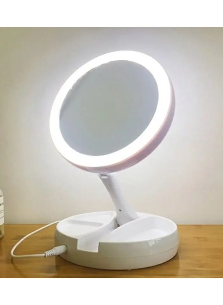 ORiTi - 1pc Foldable USB Charging Or Battery Led Mirror, Makeup White Vanity Cosmetic Mirror With Light, 10X Magnifying Table Mirrors - Image 1
