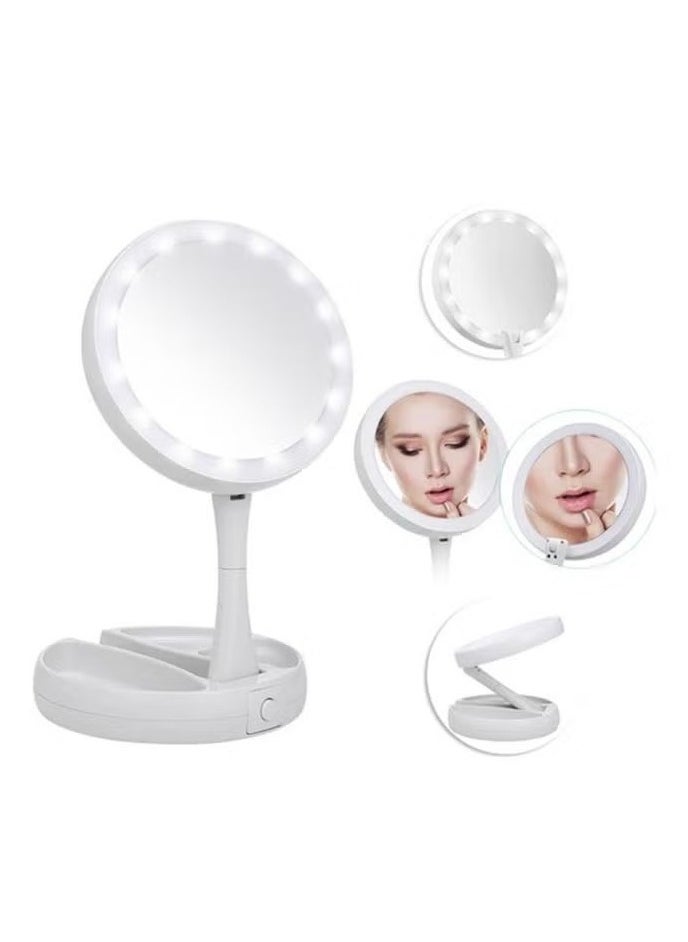 ORiTi - 1pc Foldable USB Charging Or Battery Led Mirror, Makeup White Vanity Cosmetic Mirror With Light, 10X Magnifying Table Mirrors - Image 1