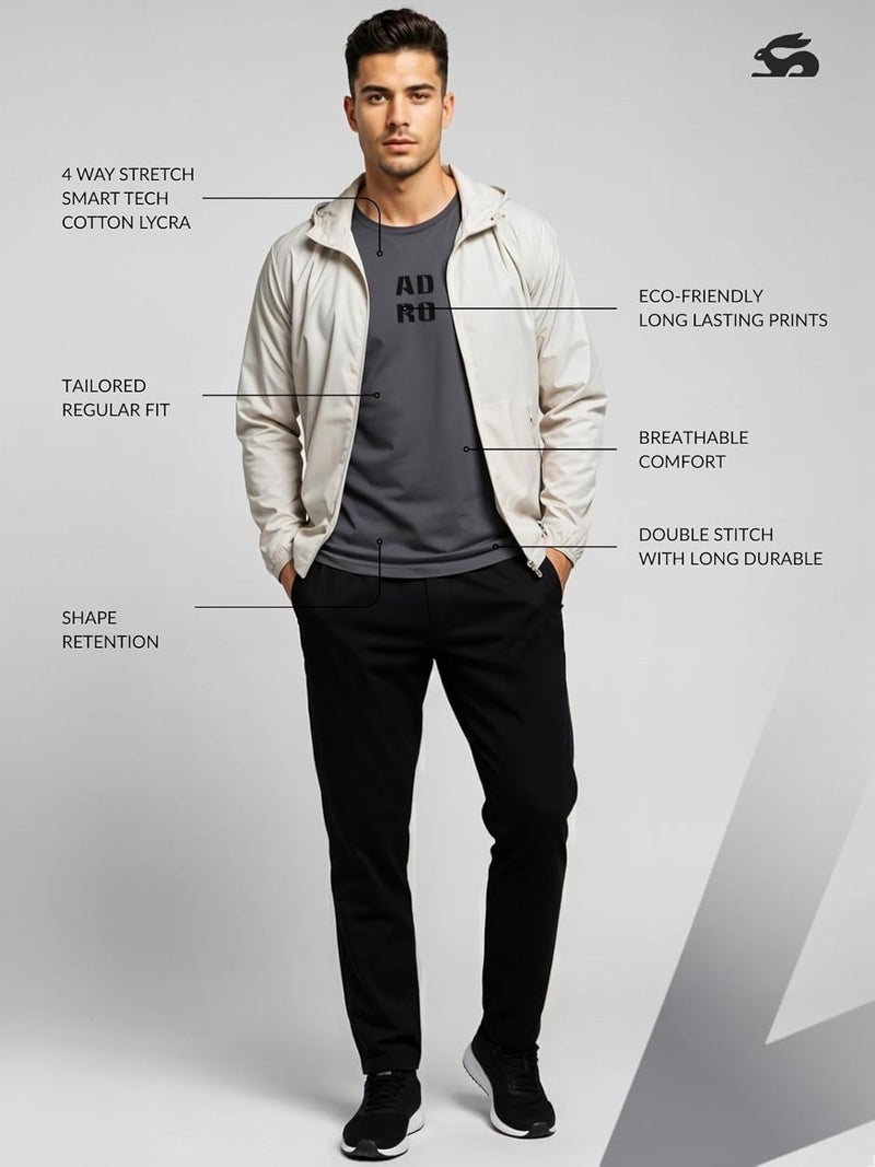 adro تي شيرت ADRO للرجال بقصة عادية باللون الرمادي الداكن بتصميم نصي بسيط - Image 3