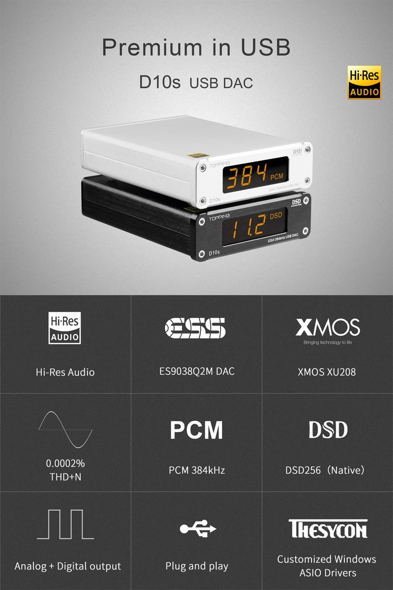 KGUSS Topping D10s Mini USB DAC CSS XMOS XU208 ES9038Q2M OPA2134 Audio Amplifier Decoder Black - Image 3
