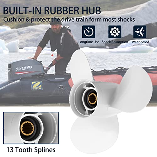 VQPROPs Outboard Propeller Aluminum Boat Outboard Propeller fit Yamaha Engines 25/30/40/50/55/60HP,3-1/2" Gearcase Engines 13 Spline Tooth,RH (11 1/8x13) - Image 4