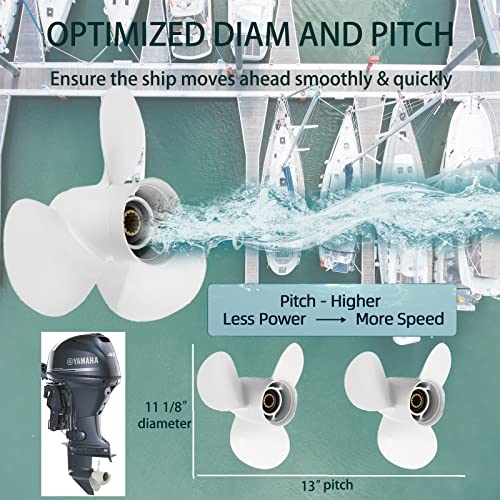 VQPROPs Outboard Propeller Aluminum Boat Outboard Propeller fit Yamaha Engines 25/30/40/50/55/60HP,3-1/2" Gearcase Engines 13 Spline Tooth,RH (11 1/8x13) - Image 5