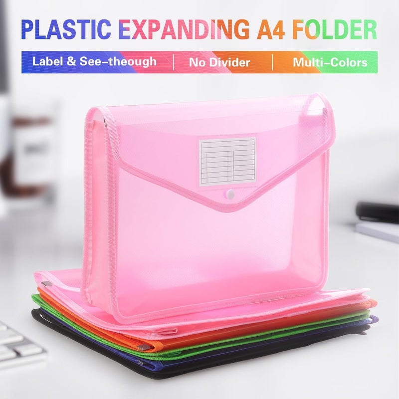 Pink Plastic Expanding File Folder Bag Transparent Envelope Snap Button Large Capacity A4 Size Office Home Travel - Image 3
