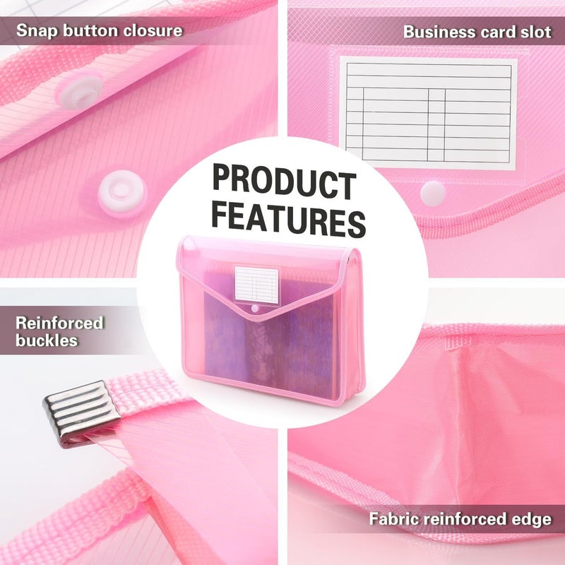 Pink Plastic Expanding File Folder Bag Transparent Envelope Snap Button Large Capacity A4 Size Office Home Travel - Image 4