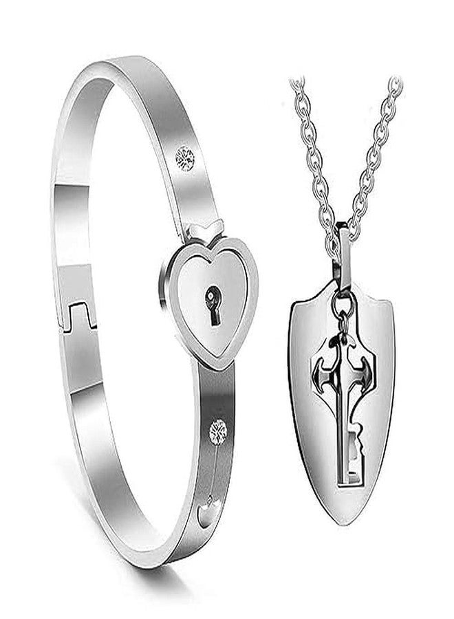 IGA COLLECTION Stainless Steel Bracelet Set with Elegant Design | Comfortable Glossy Trendy Fasionable Latest Lock & Key Chain Pandent Bracelet For Boys & Girls(Oval M2) - Image 1