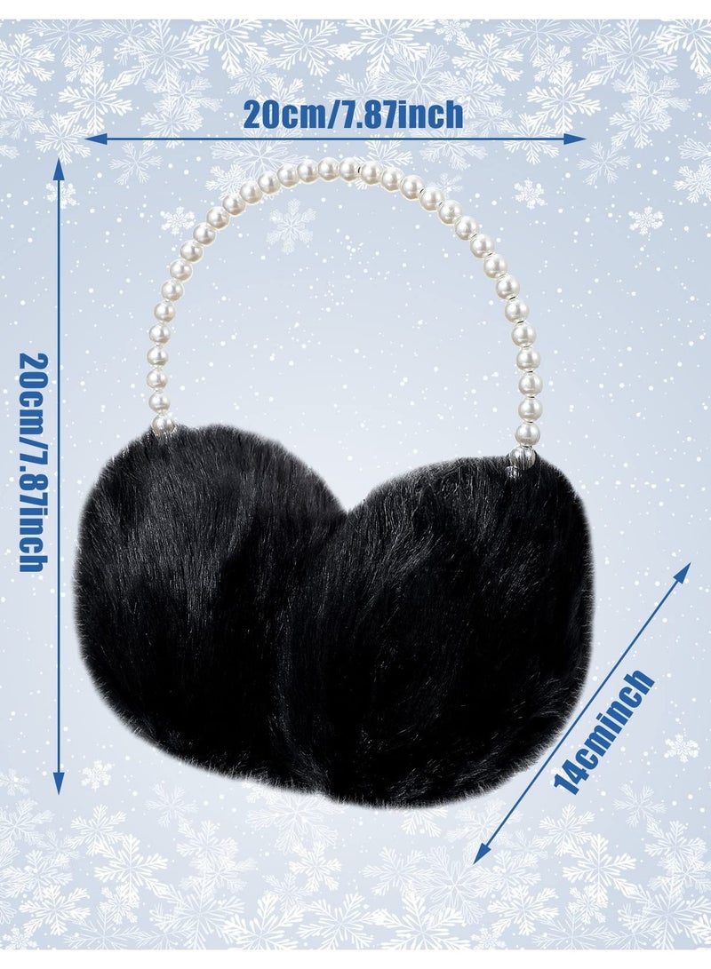 Excefore Women Winter Ear , 2 Pieces Cute Fuzzy Plush  Faux Fur Outdoor Ear Warmers with Pearl Headband for Girls  - Image 2