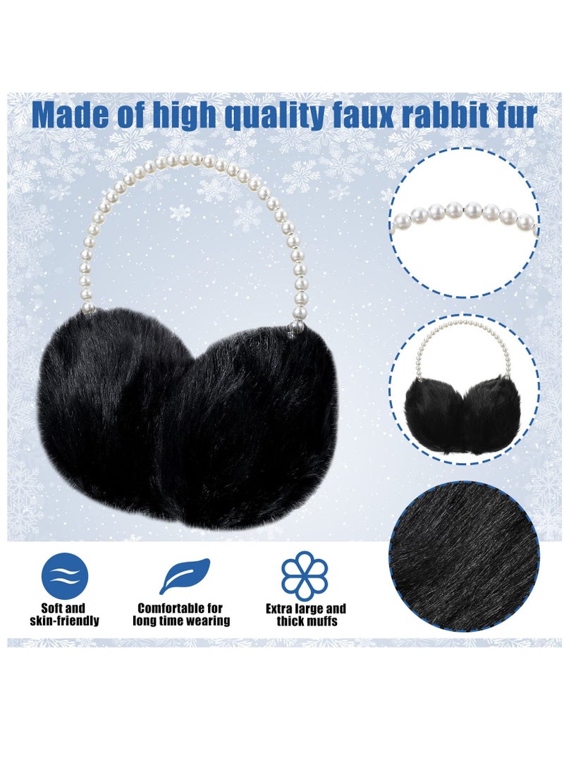 Excefore Women Winter Ear , 2 Pieces Cute Fuzzy Plush  Faux Fur Outdoor Ear Warmers with Pearl Headband for Girls  - Image 3